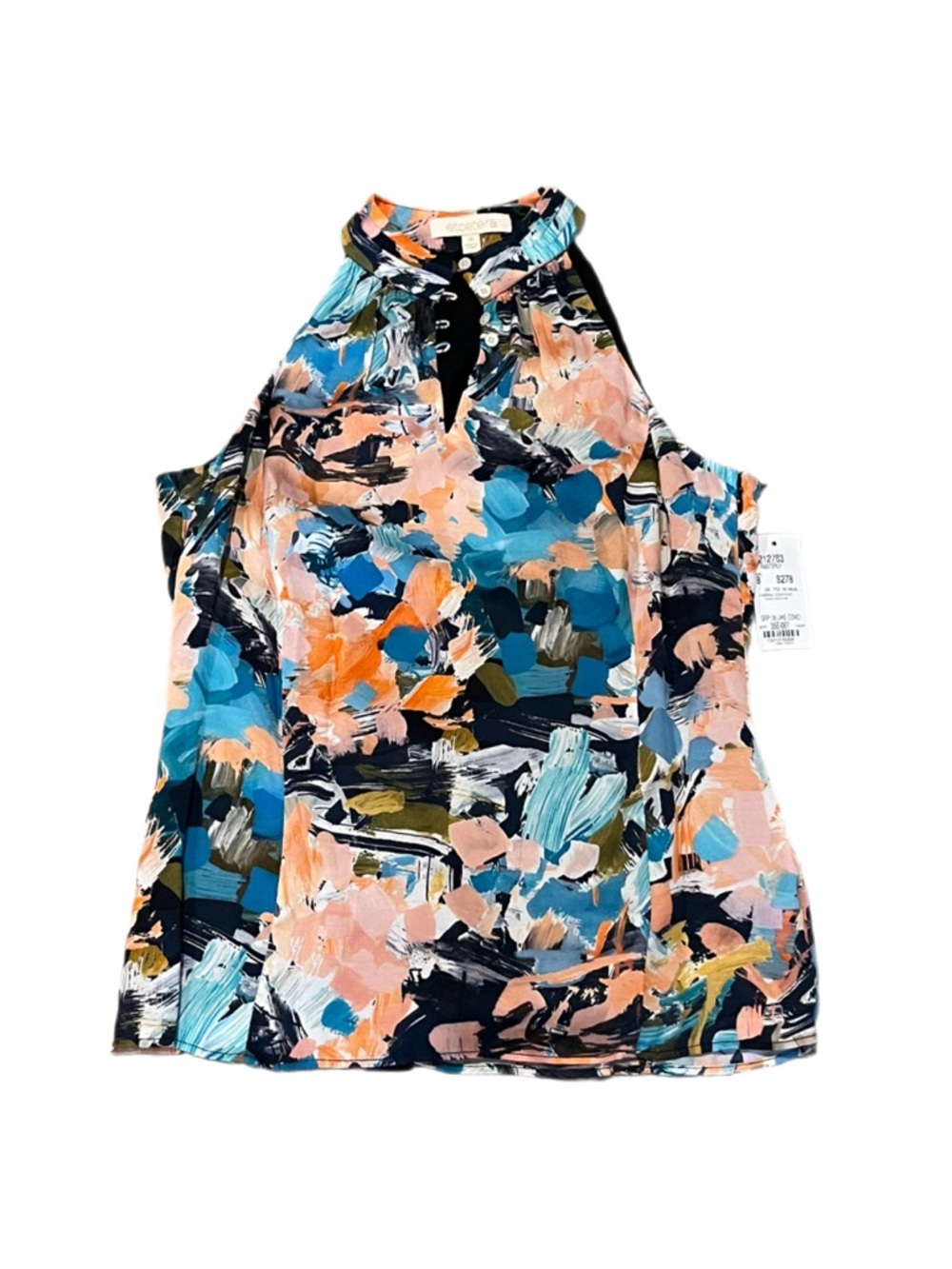 Sleeveless High-Neck Paint-Splash Print Top in Multi